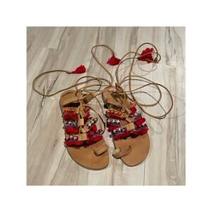 Barbara Barbieri Italian leather gladiator embellished lace up sandals size 7